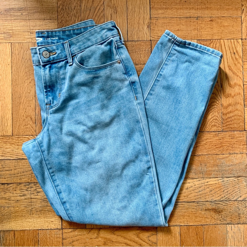 OLD NAVY size 2 Power Straight Mid-Rise Light Wash Stretch Zip-Fly Jeans